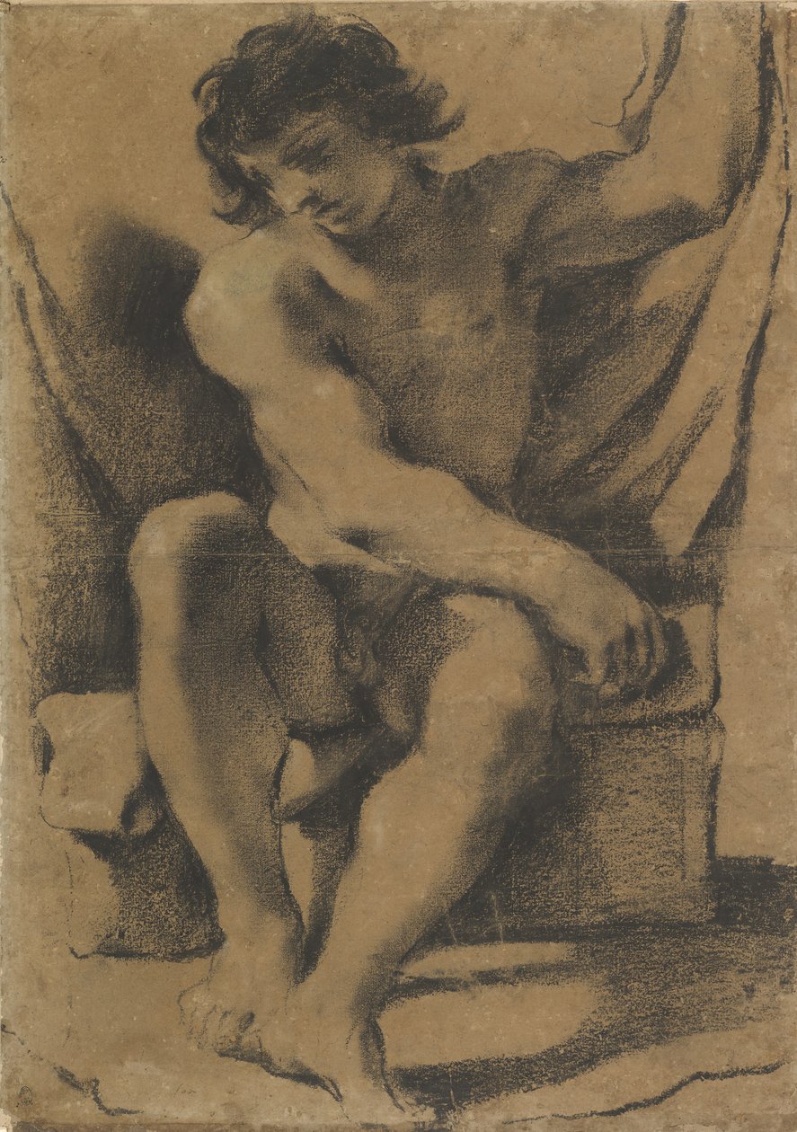Istuva alaston nuori mies lähes edestä katsottuna, n. 1618. tekijältä Guercino