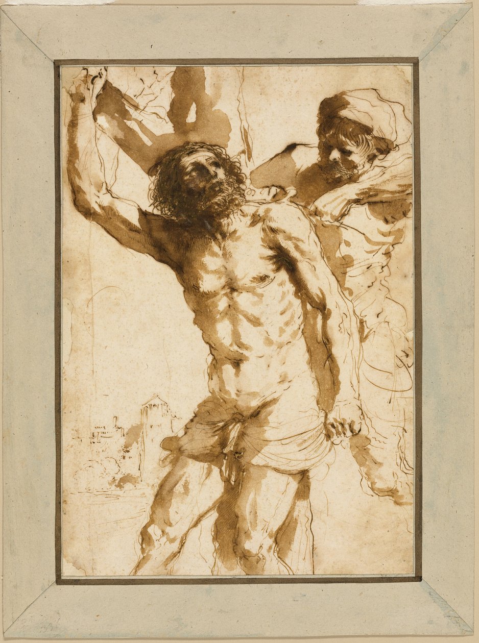 Tutkimus "Pyhän Bartolomeuksen marttyyrikuolema" tekijältä Guercino