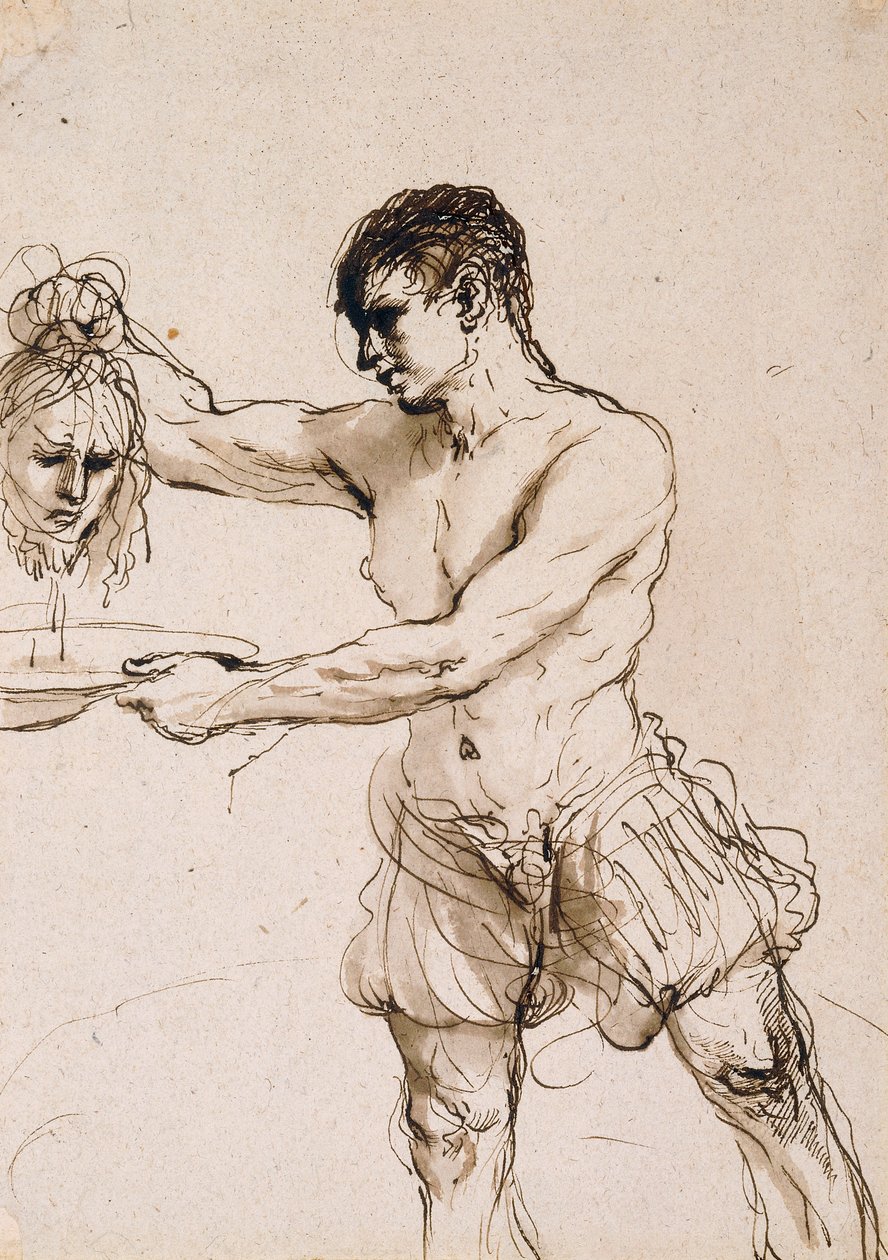 Pyöveli pitelee Pyhän Johannes Kastajan päätä, n.1637 tekijältä Guercino