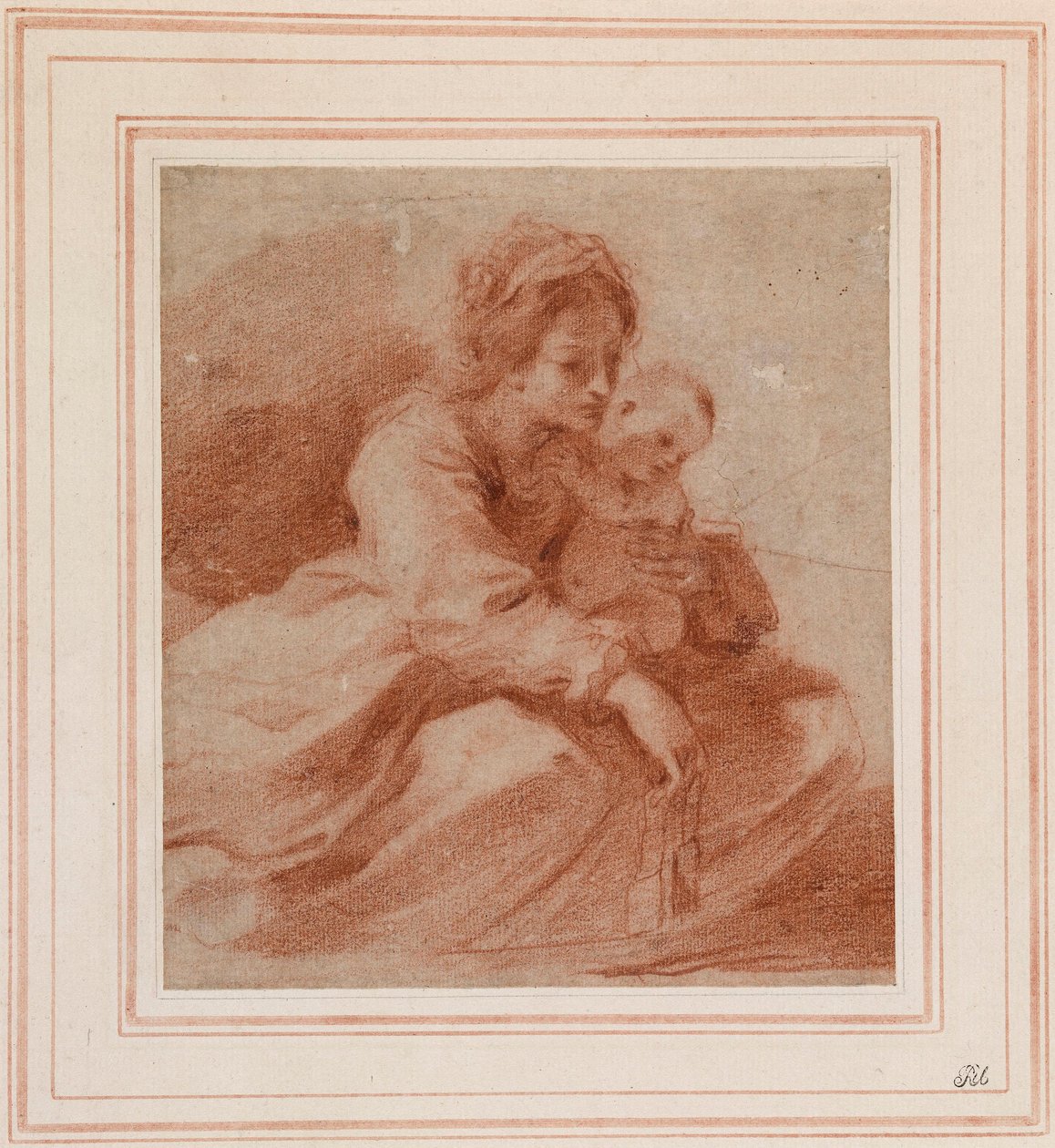 Die Jungfrau und das Kind (für die Madonna del Carmine, die einem Karmeliter ein Skapulier überreicht, in der Pinacoteca Civica von Cento, ca. 1615) tekijältä Guercino