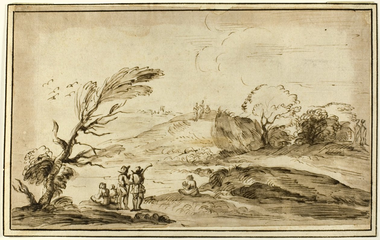 Kaksi hahmoryhmää maisemassa tekijältä Guercino