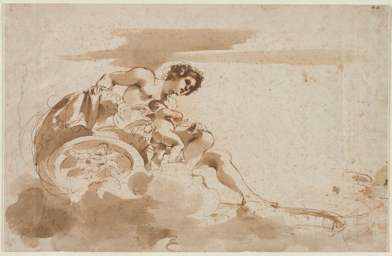 Venus ja Amor vaunuissa, 1615-1617. tekijältä Guercino