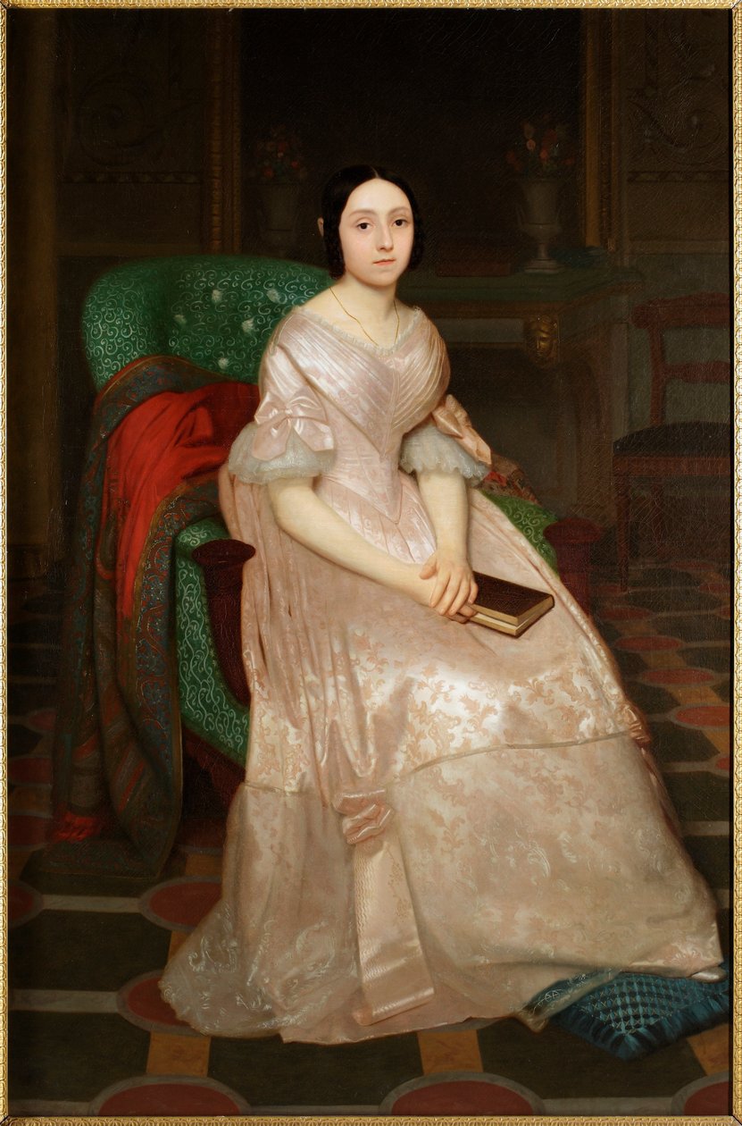 Markiisi Emilia Negrone Centurionen muotokuva, Giuseppe Frascherin (1809-1886) Genesis noble -maalaus tekijältä Guglielmo Castoldi