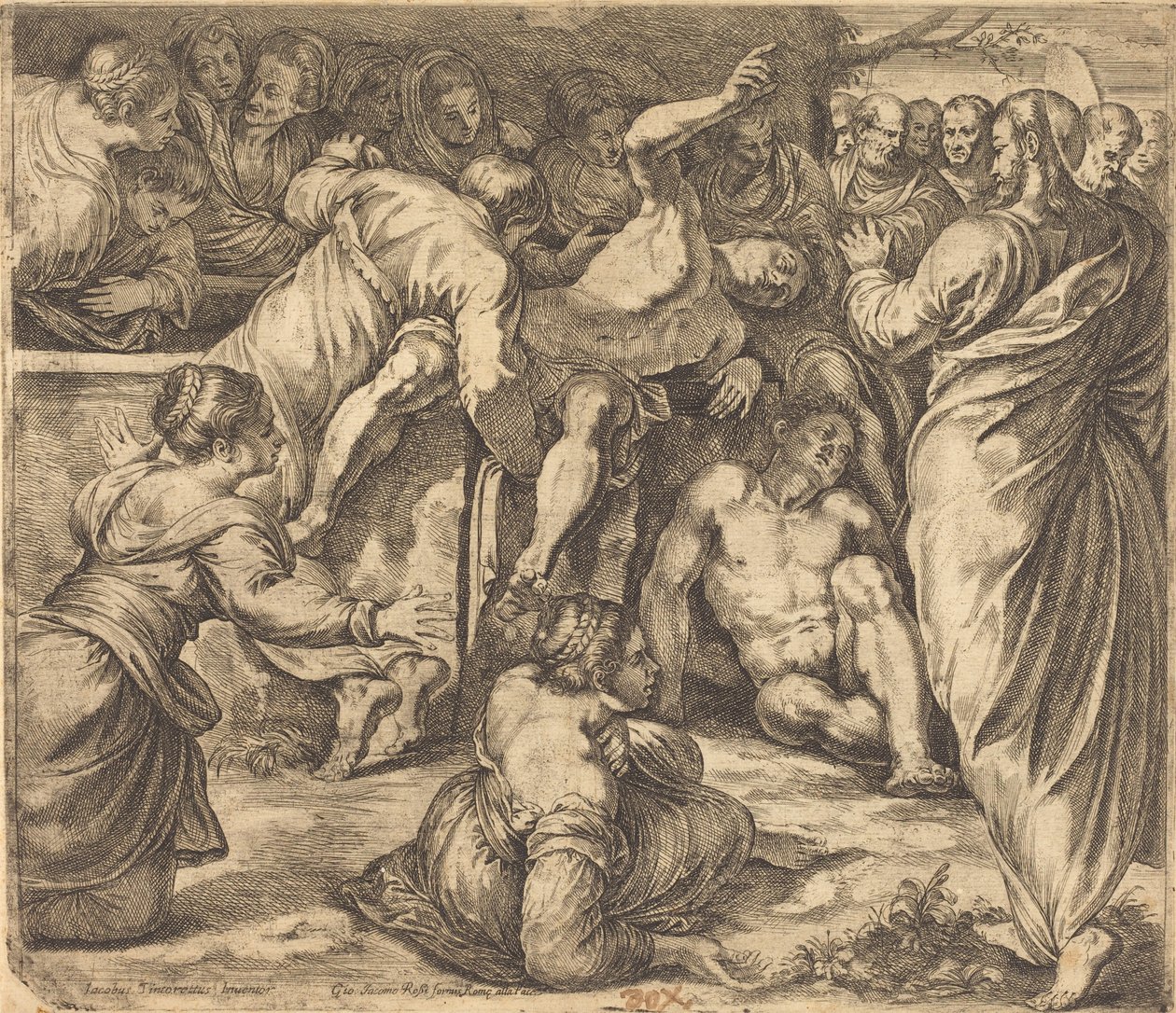 Lasaruksen herättäminen tekijältä Guglielmo Cortese after Tintoretto