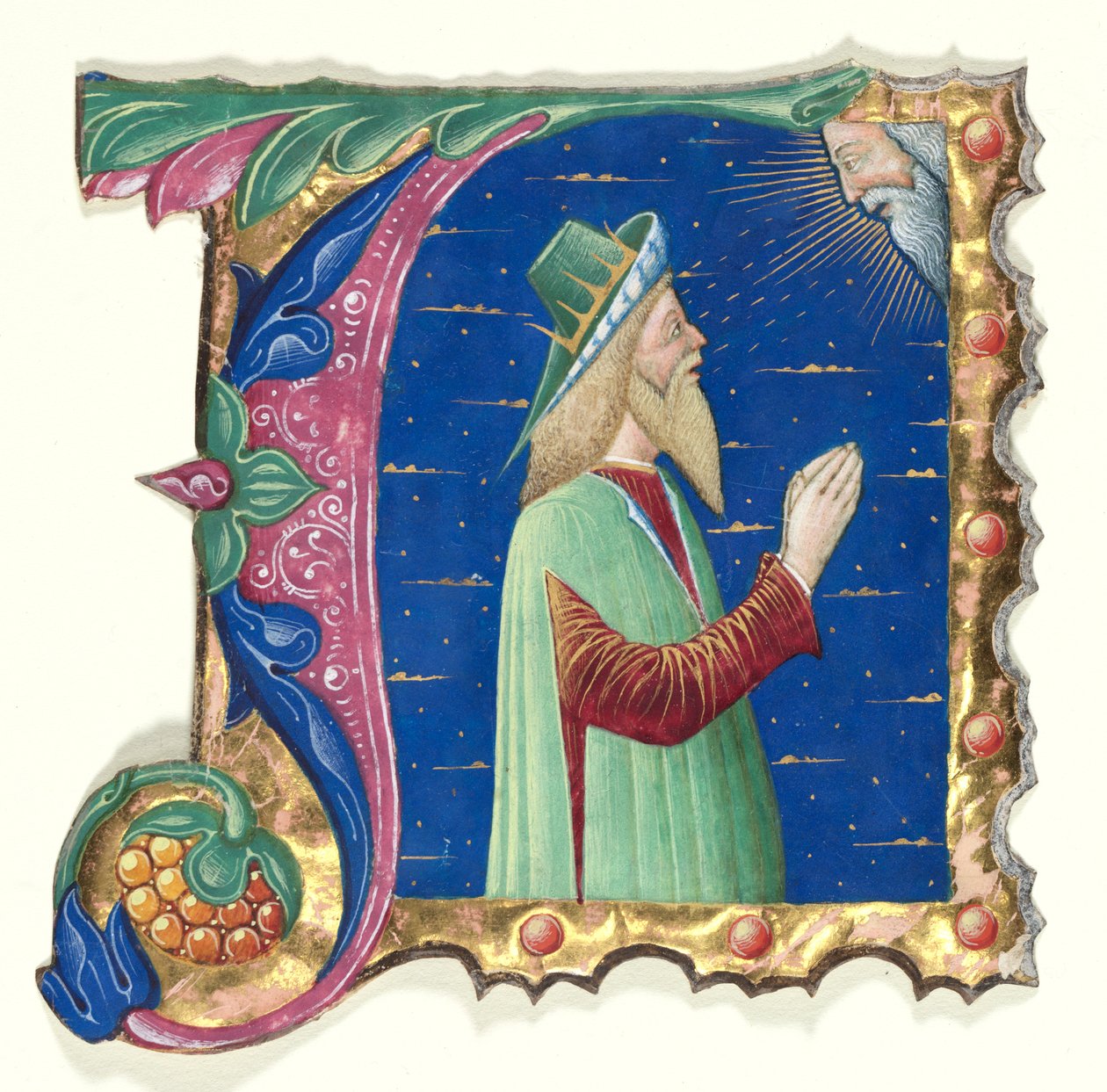 Alkukirja A kuorokirjasta kuningas Daavidin kanssa, n. 1470-1480. tekijältä Guglielmo Giraldi del Magri [or del
