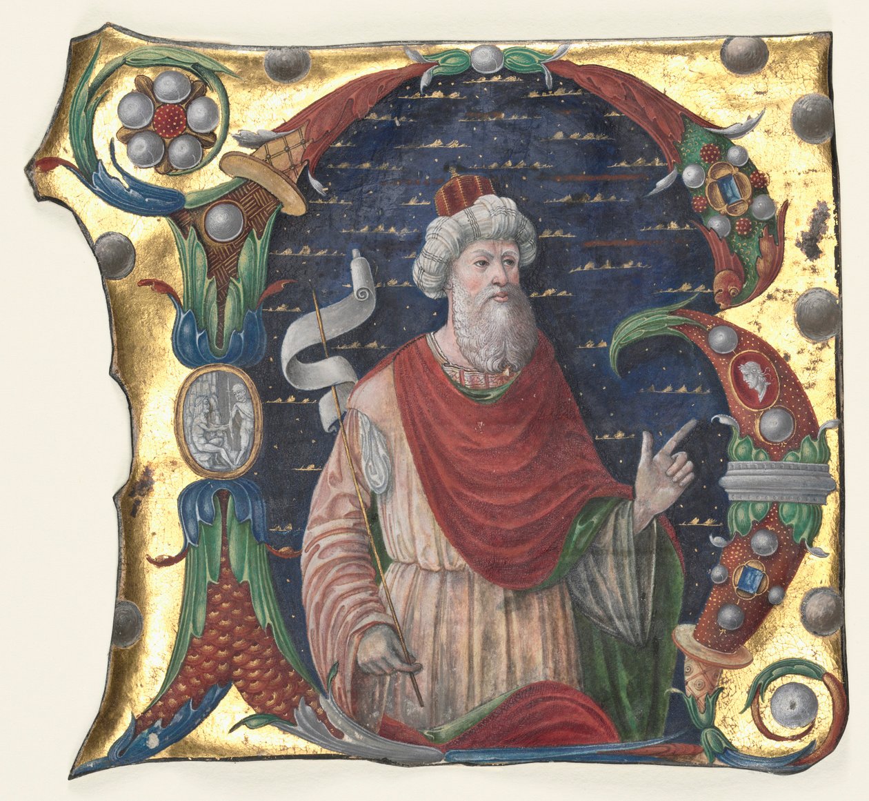 Alkukappale R kuorokirjasta kuningas Daavidin kanssa, n. 1470-1480. tekijältä Guglielmo Giraldi del Magri [or del
