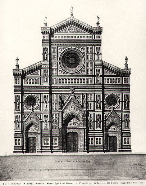 Suunnittelu Firenzen Santa Maria del Fioren tai Duomon julkisivuun tekijältä Guglielmo Petersen
