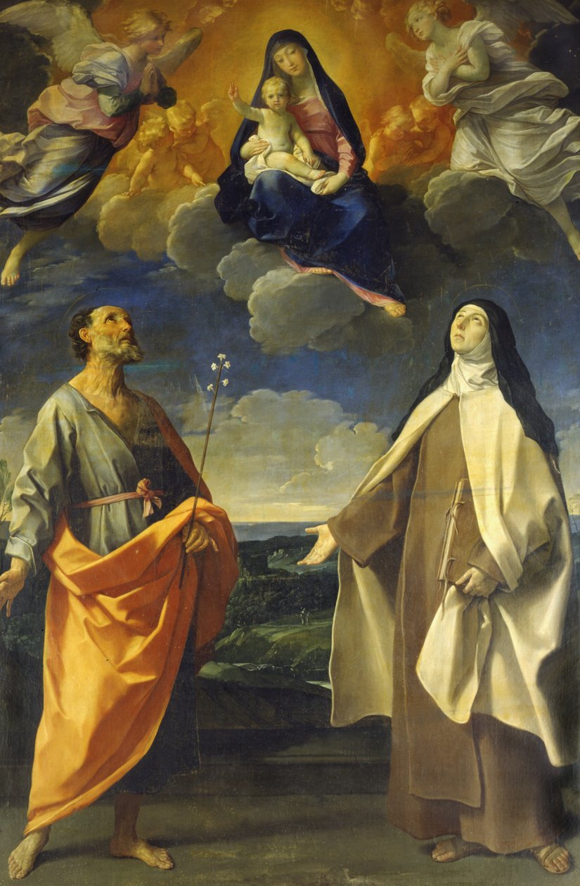 Neitsyt ja lapsi Pyhän Antoniuksen ja Pyhän Teresan kanssa tekijältä Guido Reni