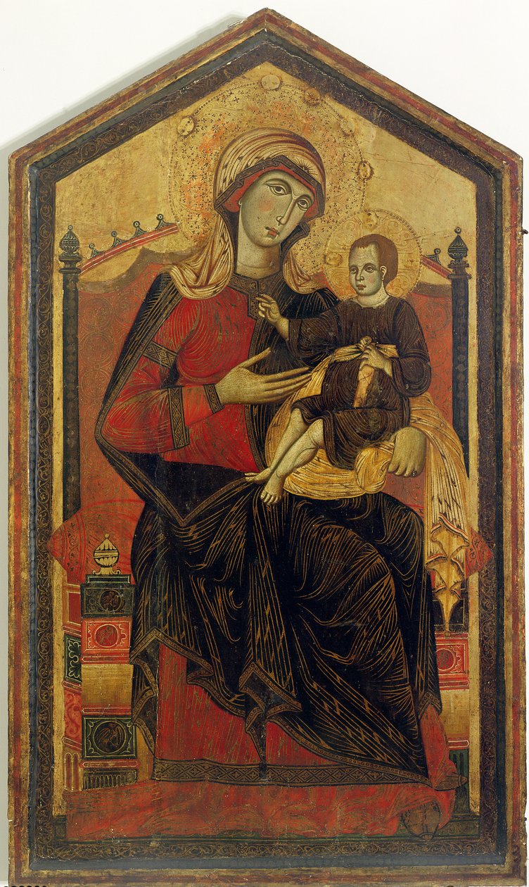 Madonna ja lapsi istuivat (tempera paneelissa) tekijältä Guido da Siena