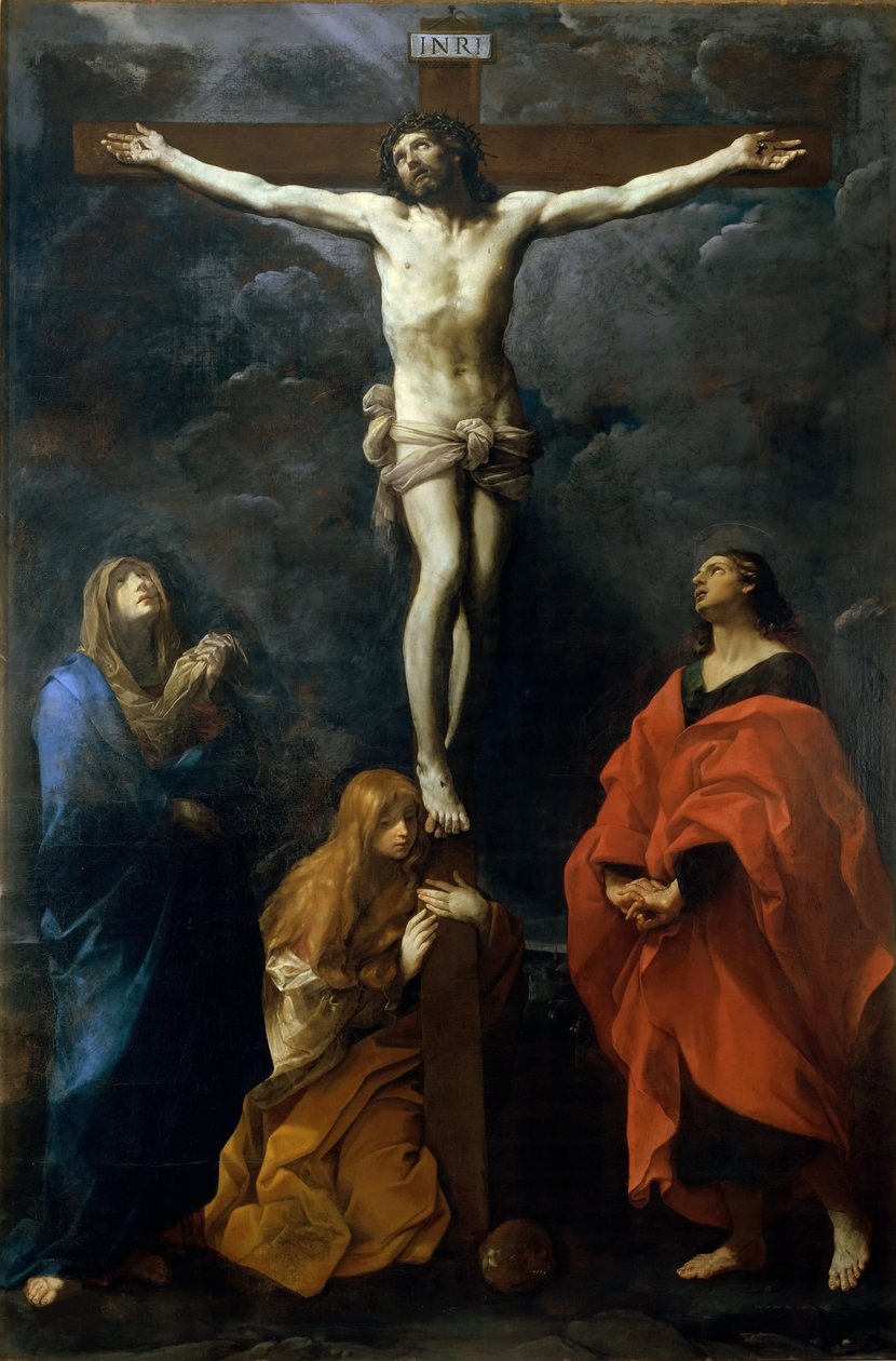 Kristus ristillä Marian, Johanneksen ja Maria Magdaleenan kanssa, n. 1617. tekijältä Guido Reni