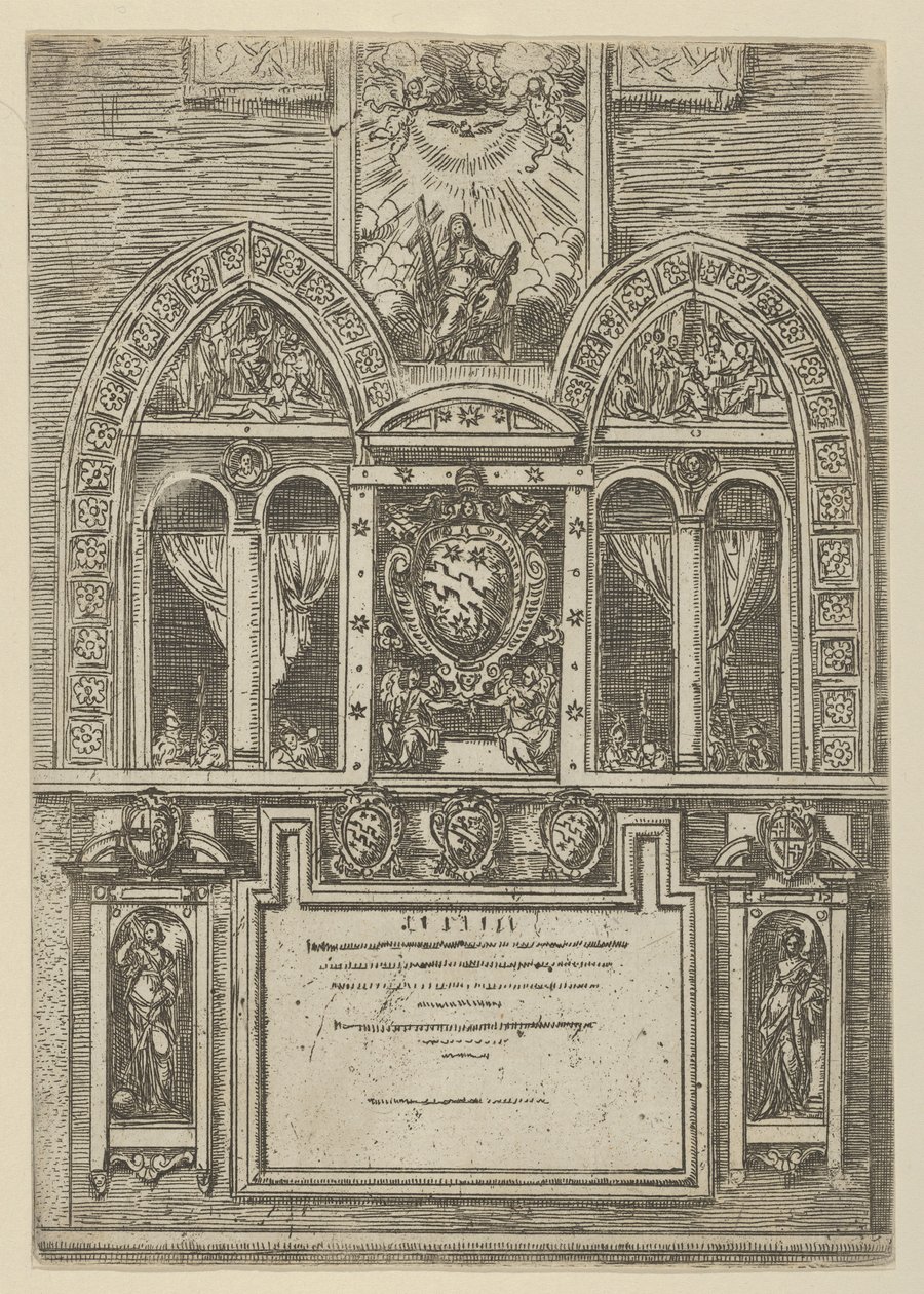 Palazzo del Senaton julkisivu Bolognassa paavin käsivarret keskellä, tilapäinen ..., 1598. tekijältä Guido Reni