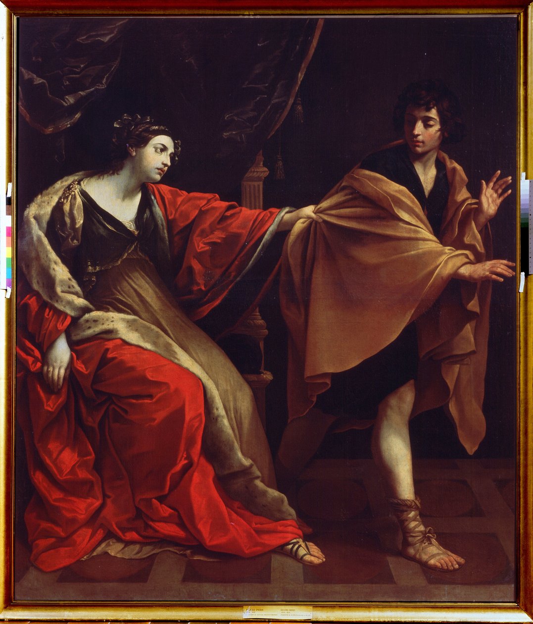 ""Joosefin ja Potifarin vaimo"" (Joseph ja Potifarin vaimo) Joosef pakenee Potifarin vaimoa (Potifar), joka yrittää vietellä häntä. Guido Renin maalaus, joka tunnetaan nimellä Le Guide (1575-1642) 1626 Pushkin-museo, Moskova tekijältä Guido Reni