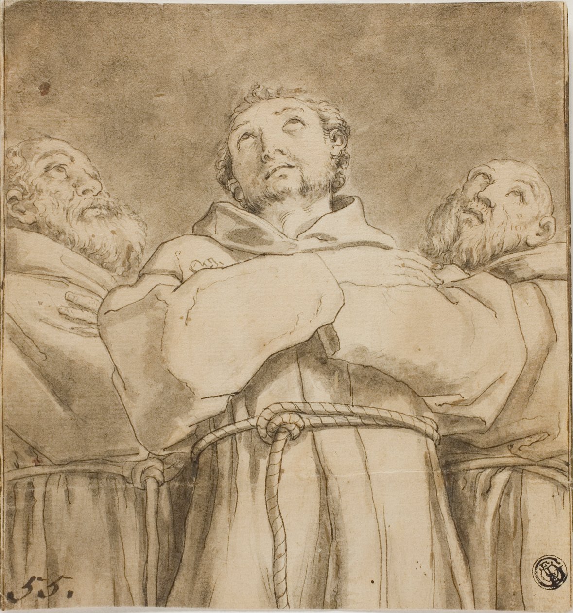 Pyhä Franciscus Assisilainen kahden hänen ritarikuntansa munkin kanssa tekijältä Guido Reni