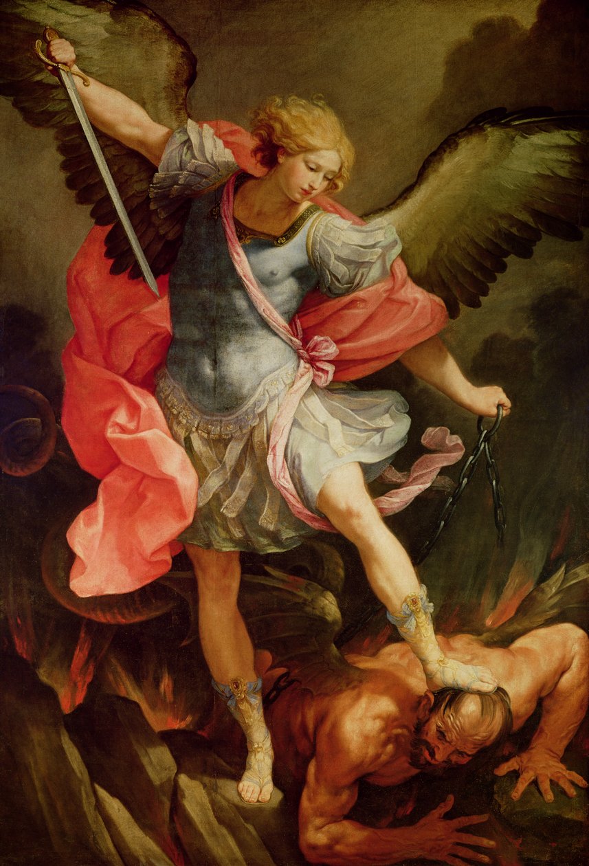 Arkkienkeli Mikael voitti Saatanan (öljy kankaalle) tekijältä Guido Reni