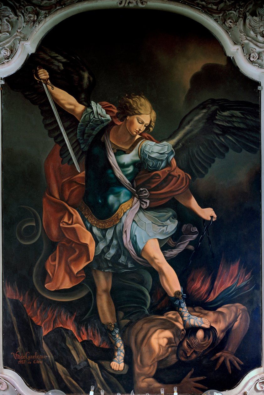 V. M. De Girolamon (1900-luku) Guido Renin mukaan arkkienkeli Pyhä Mikael Terrassing the Dragon -maalaus. 1957 tekijältä Guido Reni