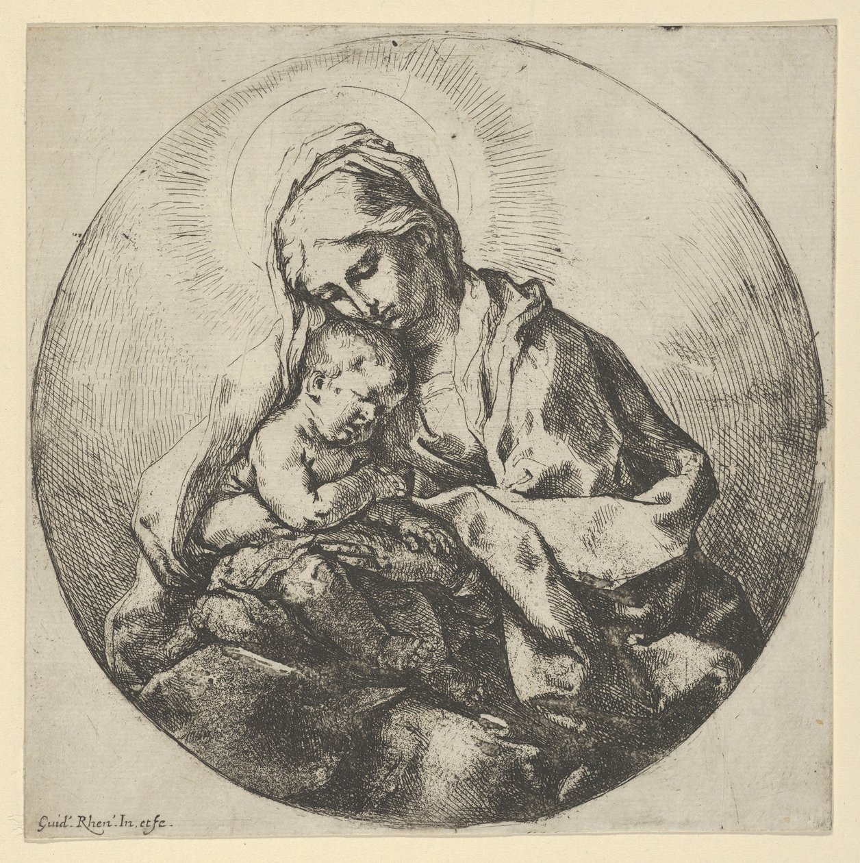 Neitsyt pitelee vauvaa Kristusta oikean kätensä sormet piilossa, a ..., n. 1600-1640. tekijältä Guido Reni