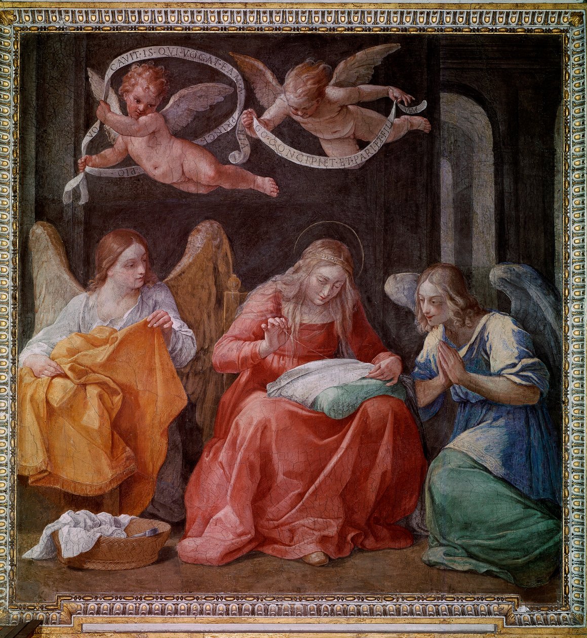 Neitsyt ompelu kahdella enkelillä (fresko tekijältä Guido Reni