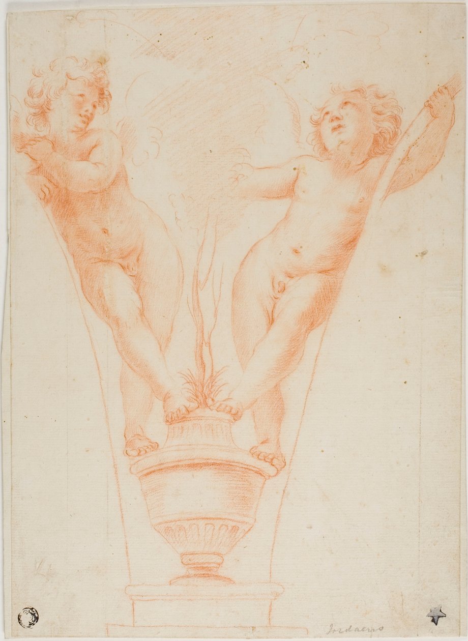 Kaksi puttia ruukkukasveilla tekijältä Guido Reni