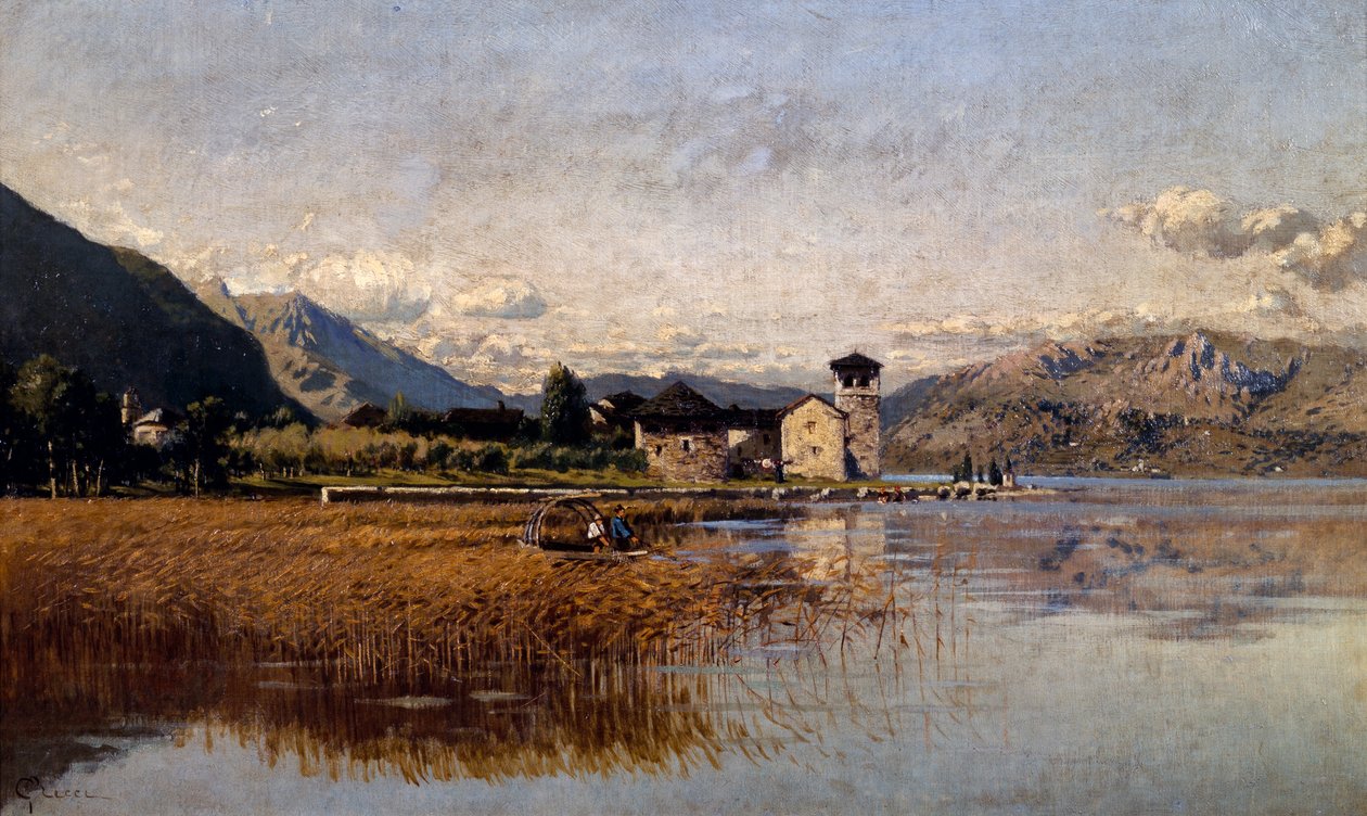Lake Mezzola (öljy kankaalle) tekijältä Guido Ricci