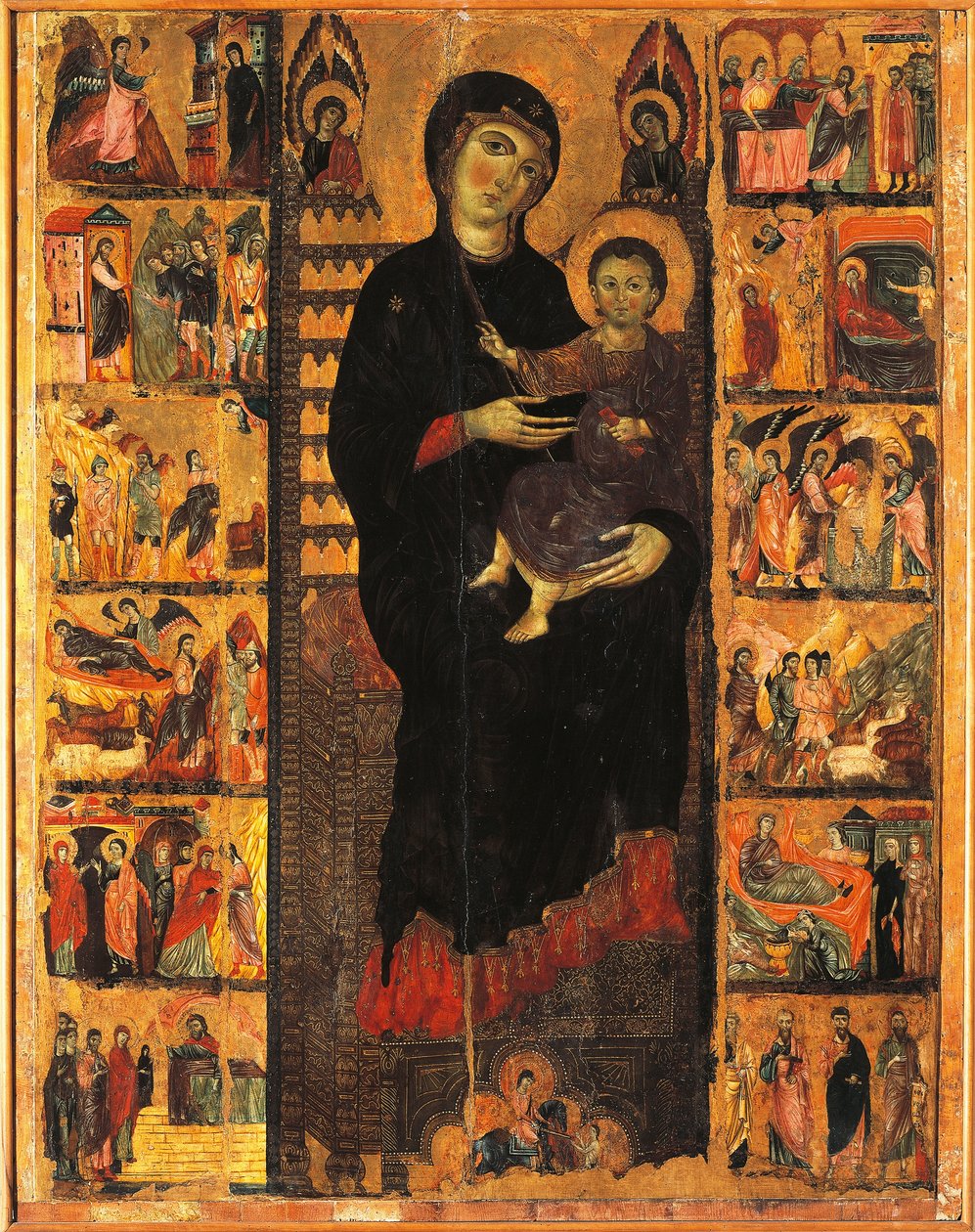 Majesty, kirjoittanut Guido da Siena (n. 1230-n. 1290), yksityiskohta, Pillarsali, Palazzo Pubblico (raatihuone), Siena, Italia tekijältä Guido da Siena