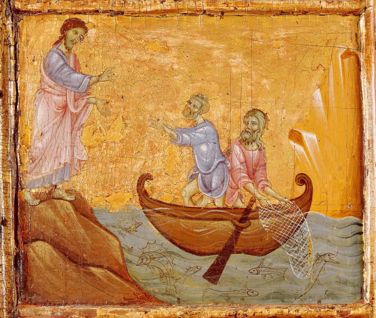 Ihmeellinen kalasaalis, yksityiskohta Antependium of St Peter Enthroned Guido da Sienan (noin 1250-1300), tempera ja kulta puulla tekijältä Guido da Siena
