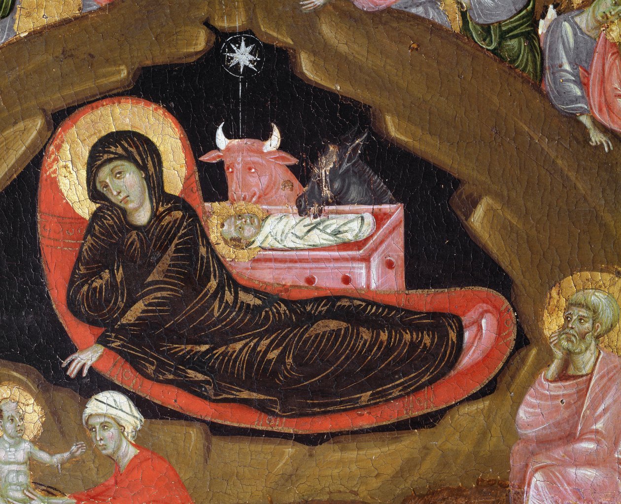 Kristuksen syntymä, yksityiskohta Kristuksen elämästä - tempera puulla tekijältä Guido da Siena