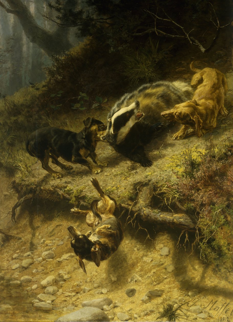 Mäyräkoirat mäyrässä, 1882 tekijältä Guido von Maffei