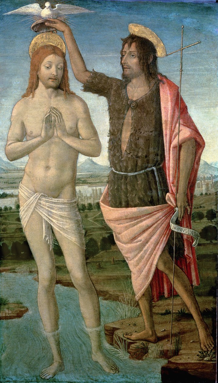Kristuksen kaste, 1486 (tempera paneelissa) tekijältä Guidoccio di Giovanno Cozzarelli