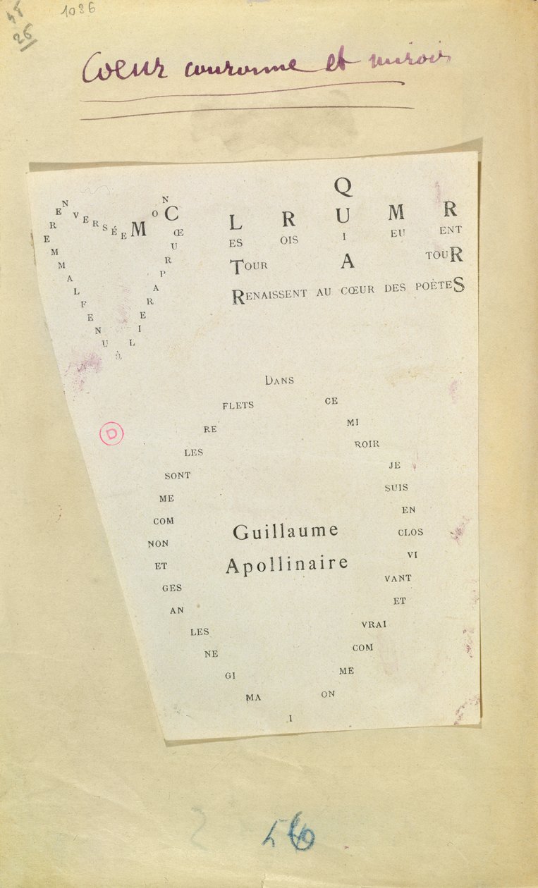 Leikattu sivu julkaisusta "Et Moi aussi Je Suis Peintre", 1914 (muste paperille) tekijältä Guillaume Apollinaire