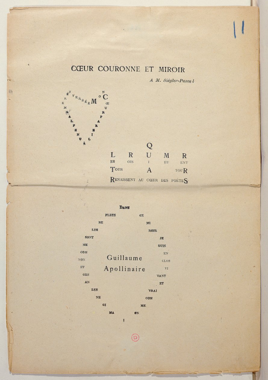 Oikokopio sivusta "Et Moi aussi Je Suis Peintre", 1914 (muste paperille) tekijältä Guillaume Apollinaire