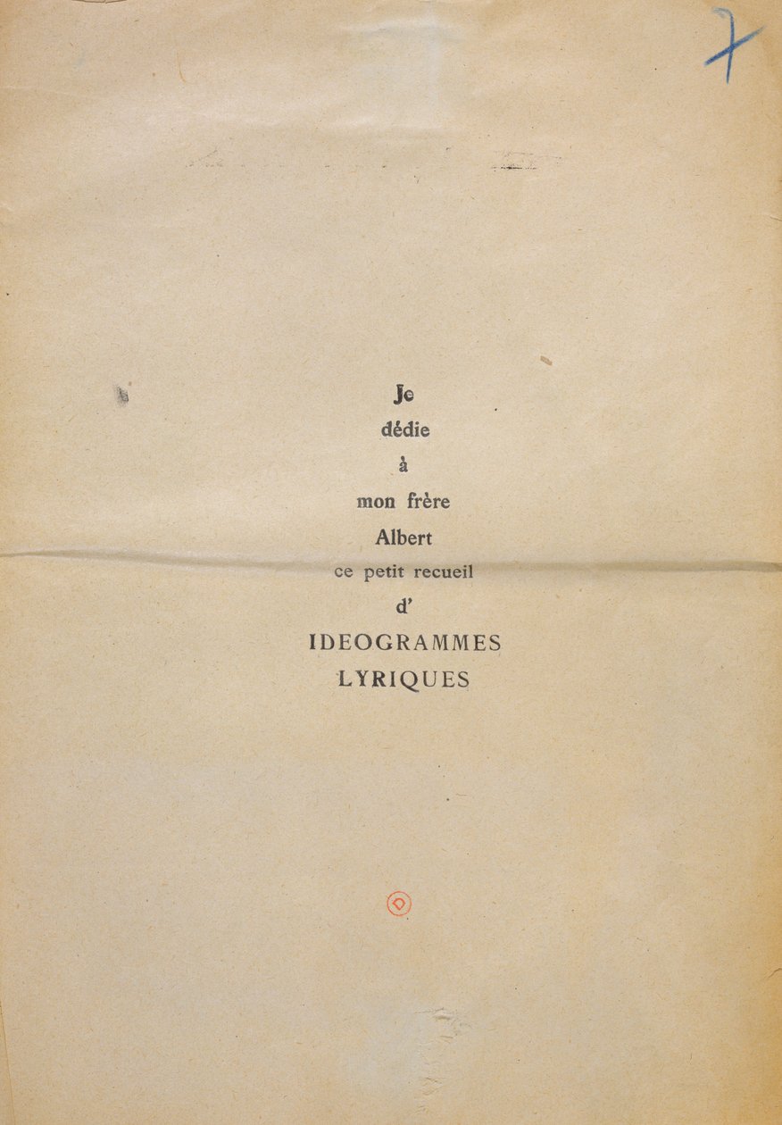 Et Moi Aussi Je Suis Peintre -teoksen omistuskirjoituksen oikeaksi todistettu kopio, 1914 (tussi paperille). tekijältä Guillaume Apollinaire