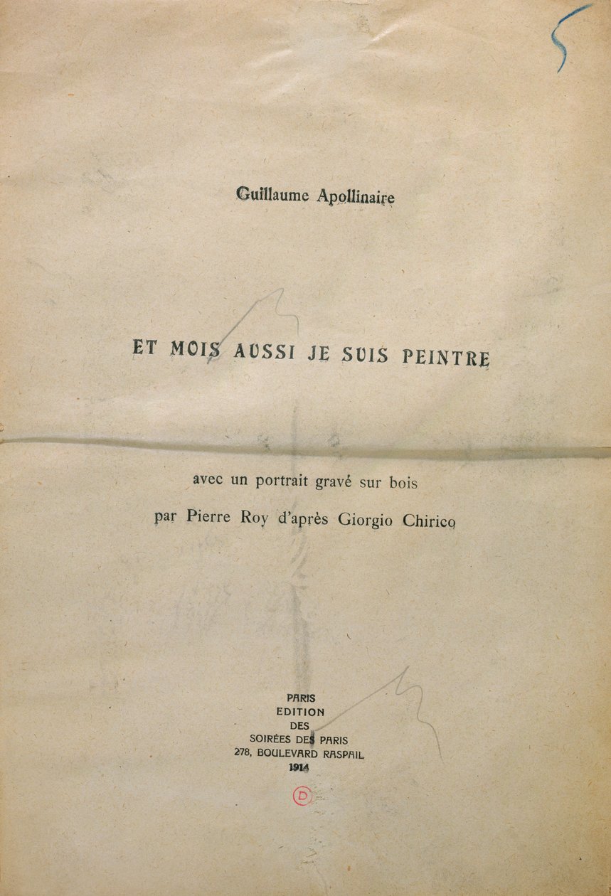Vedonlyöntikopio "Et Moi aussi Je Suis Peintre" -elokuvasta, 1914 (muste paperille) tekijältä Guillaume Apollinaire