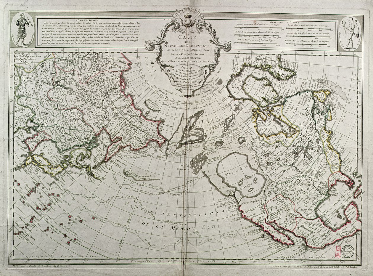 Etelämeren pohjoisosan uusien löytöjen kartta, 1750 tekijältä Guillaume Delisle