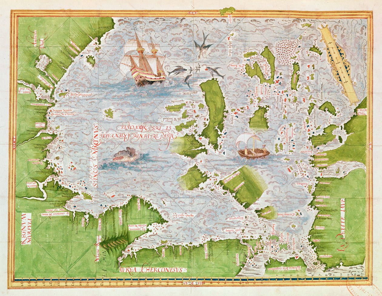 Fol.30v Maluku-meren kartta, "Cosmographie Universelle", 1555 tekijältä Guillaume Le Testu
