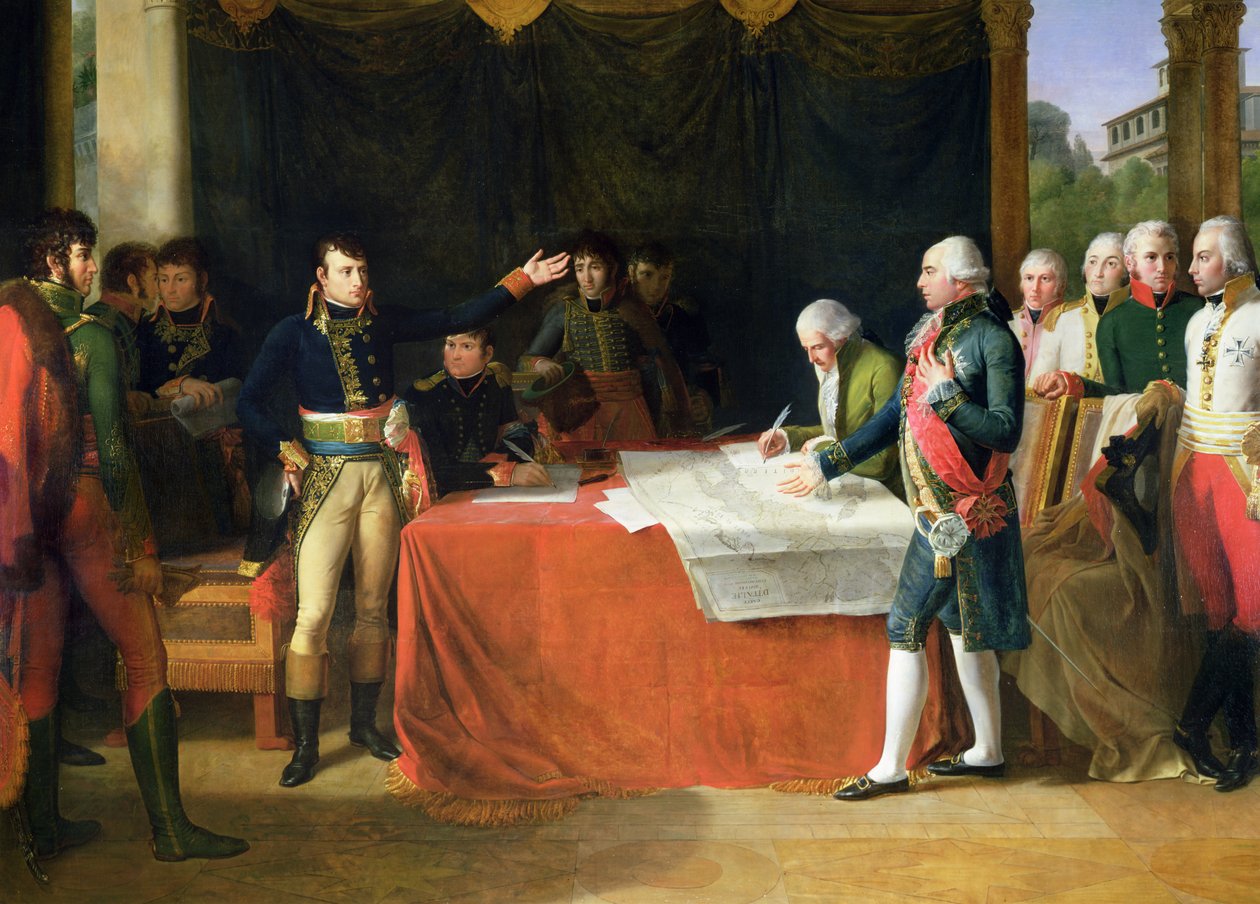 Leobenissa 17. huhtikuuta 1797, 1805 allekirjoitetun rauhan alustavat tiedot tekijältä Guillaume Guillon Lethière