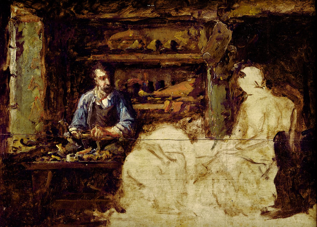 Revillen suutarin, kaupungin lähellä Cherbourgia (öljy puulle) tekijältä Guillaume Romain Fouace