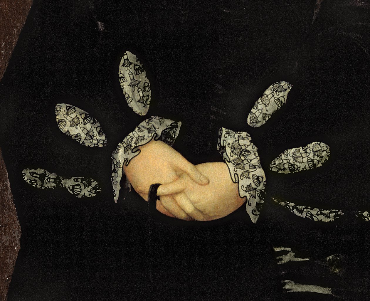 Blackwork kirjonta, n. 1546 öljy paneelin yksityiskohta 231034 tekijältä Guillaume Scrots