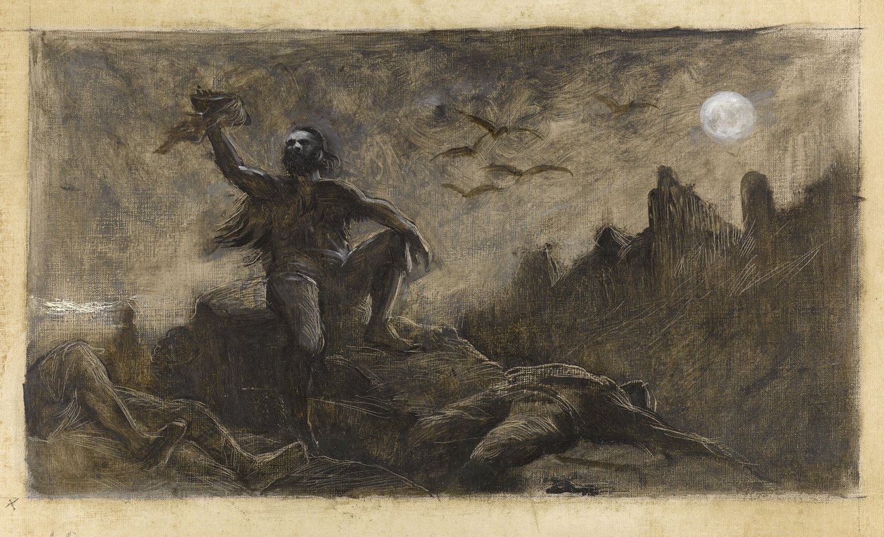 Islantilainen Han juomassa uhriensa verta, n. 1889 (öljy kankaalle) tekijältä Guillaume Albert Demarest