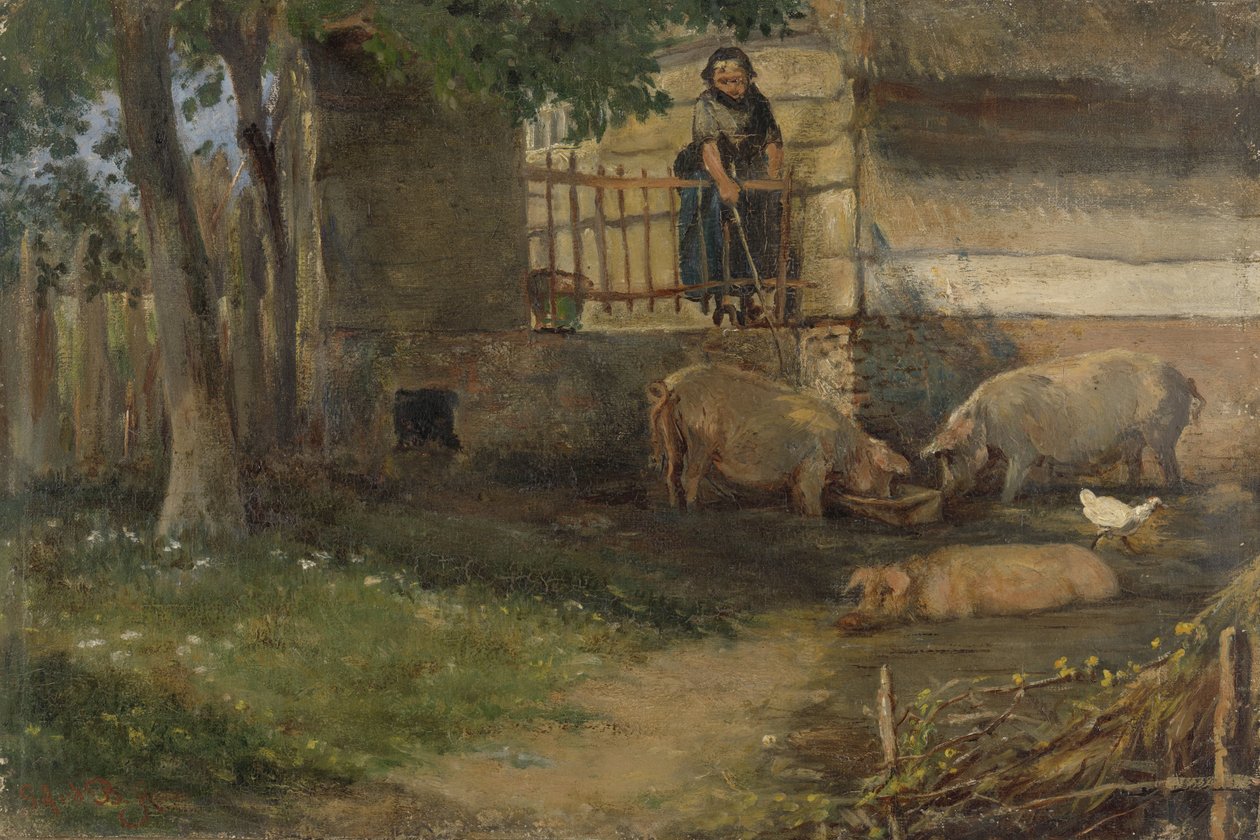Sikoja pihalla tekijältä Guillaume Anne van der Brugghen