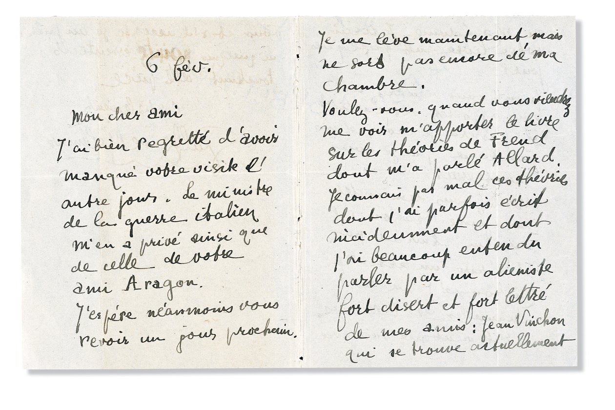 Nimikirjoituskirje Andre Bretonille, 6. helmikuuta 1918 tekijältä Guillaume Apollinaire