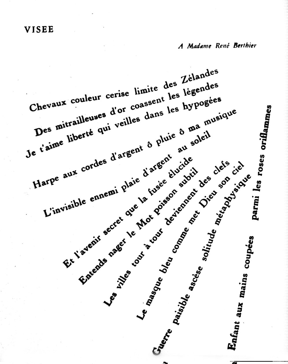 Guillaume Apollinairen (1880-1918) kalligrammi: "" Visee"" tekijältä Guillaume Apollinaire