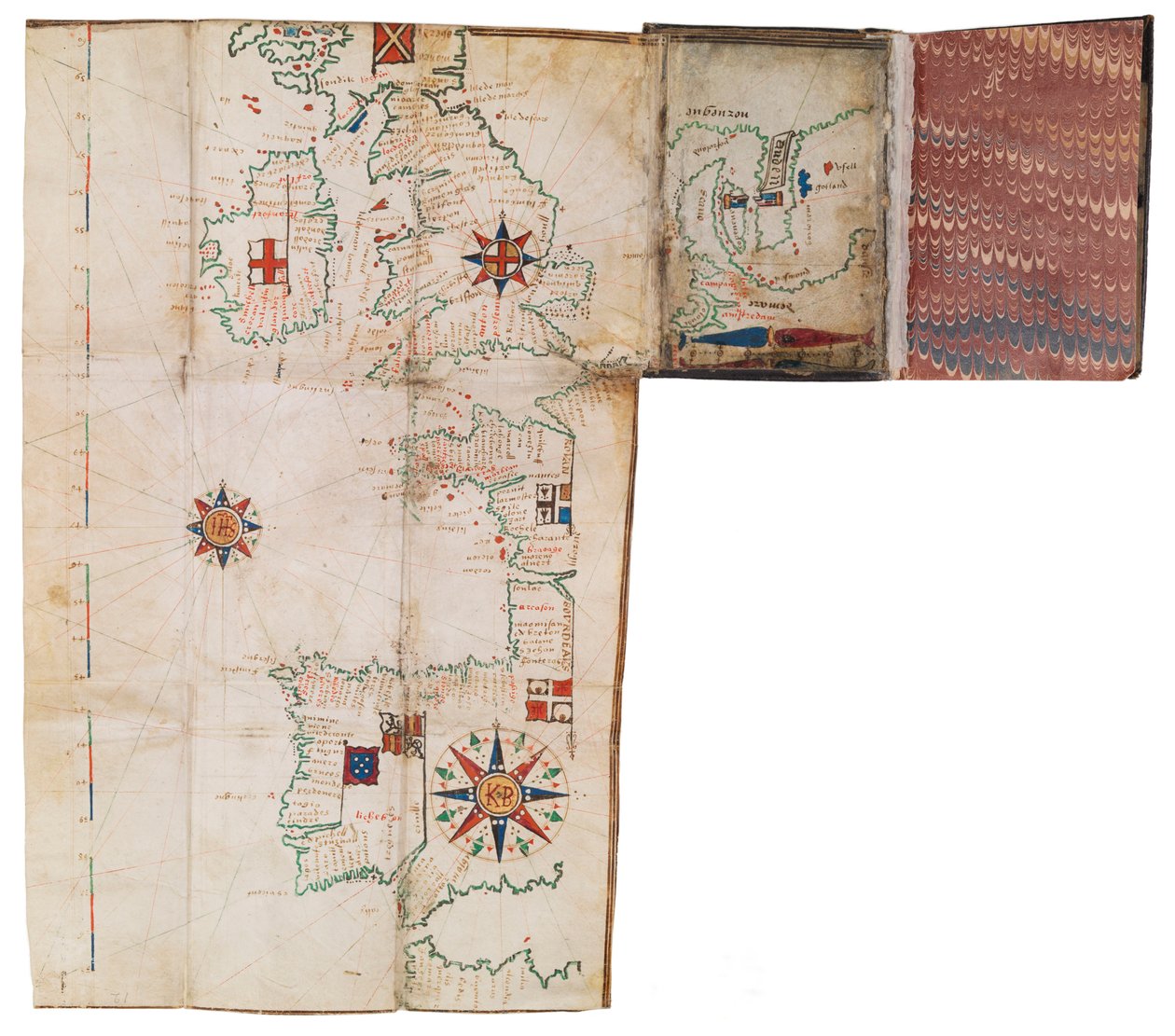 Taskuatlas ja merenkulun almanakka, n.1546 (pergamentti). tekijältä Guillaume Brouscon