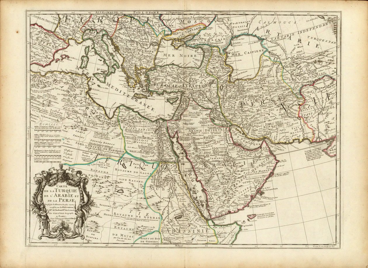 Guillaume Delislen kartta Ottomaanien ja Persian valtakunnista vuodelta 1701 (rajattu). tekijältä Guillaume Delisle
