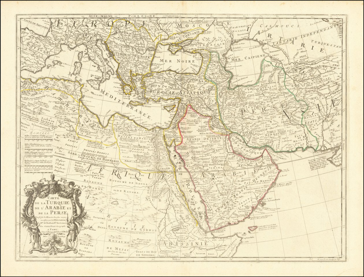 1701 kartta - Turkin, Arabian ja Persian kartta tekijältä Guillaume Delisle