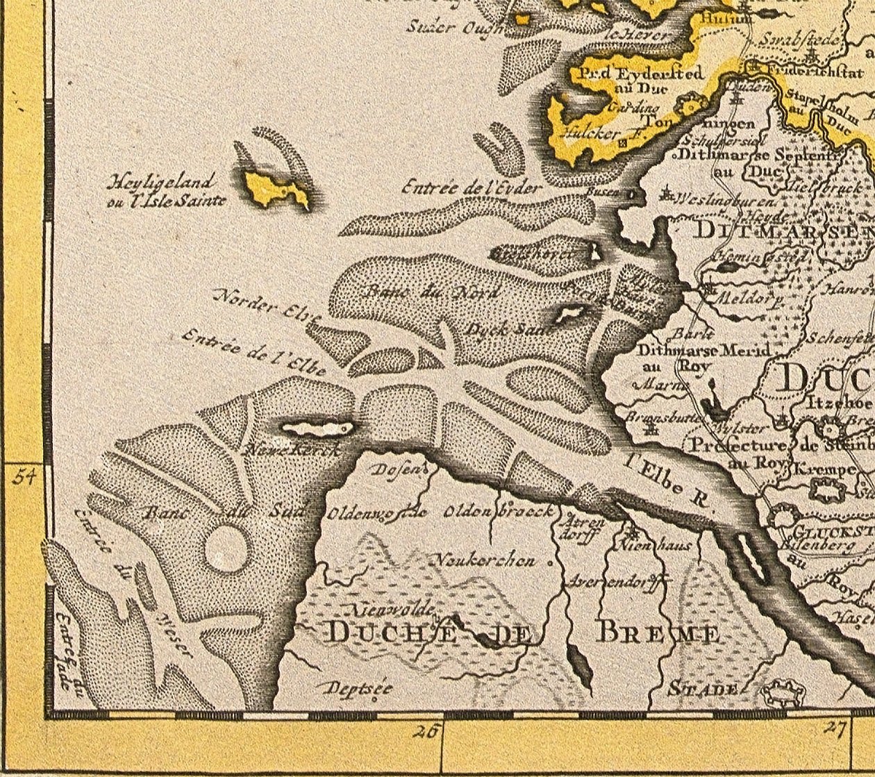 Yksityiskohta Helgolandista Tanskan kartalta vuodelta 1730 tekijältä Guillaume Delisle