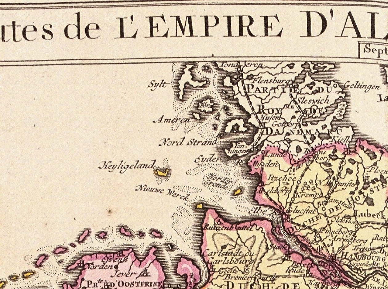 Yksityiskohta Helgolandista Saksan valtakunnan kartalta, 1730 tekijältä Guillaume Delisle