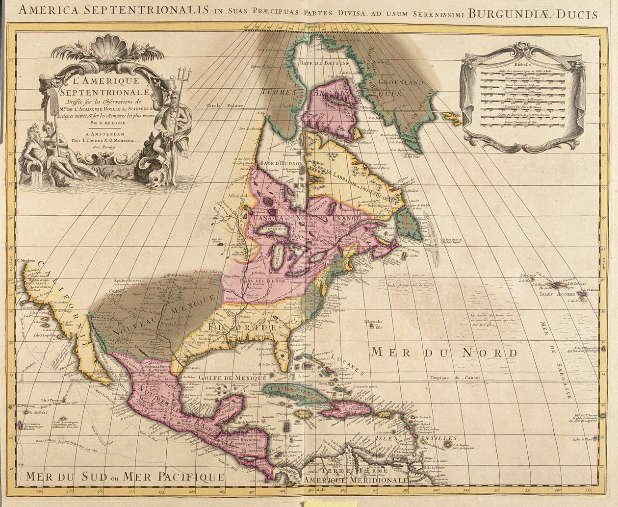 Itä-Kanada, Itä-Yhdysvallat, Meksiko, Guatemala, El Salvador, Belize, Honduras, Nicaragua, Costa Rica, Panama, Antigua ja Barbuda, Bahama, Barbados, Kuuba, Dominikaaninen tasavalta, Dominikaaninen tasavalta, Dominikaaninen tasavalta, Haiti, Saint Kitts ja  tekijältä Guillaume Delisle