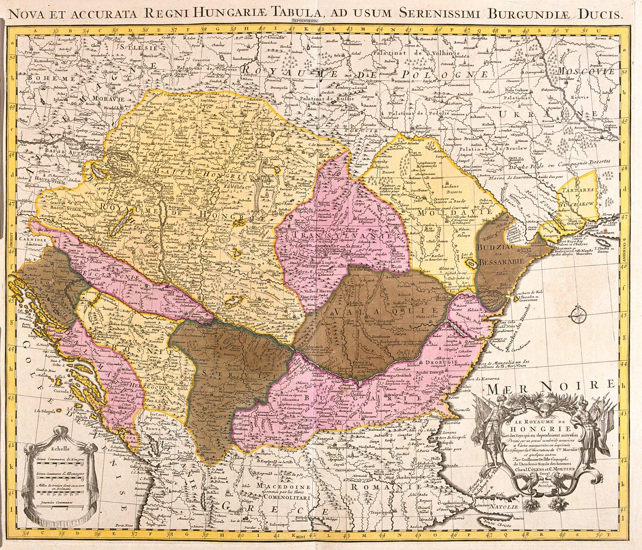 Suuri osa Kroatiaa (lukuun ottamatta pohjoista osaa), Bosnia ja Hertsegovina, Serbia ja Montenegro, suuri osa Bulgariaa (lukuun ottamatta eteläistä osaa), Etelä-Ukraina, Moldova, Romania, Etelä-Slovakia, Unkari. tekijältä Guillaume Delisle