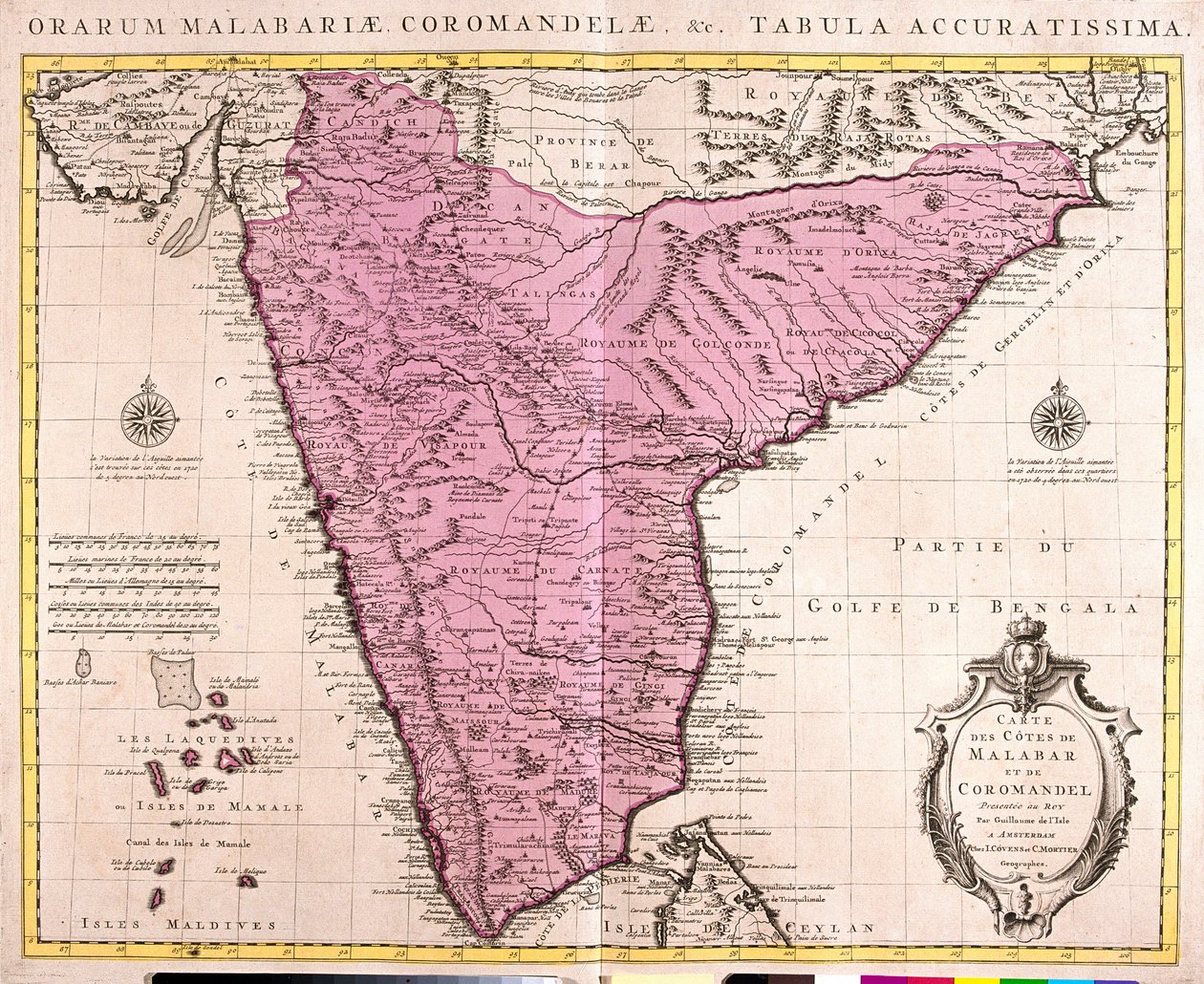 Coromandelin ja Malabarin kartta (Intia) (etsaus tekijältä Guillaume Delisle