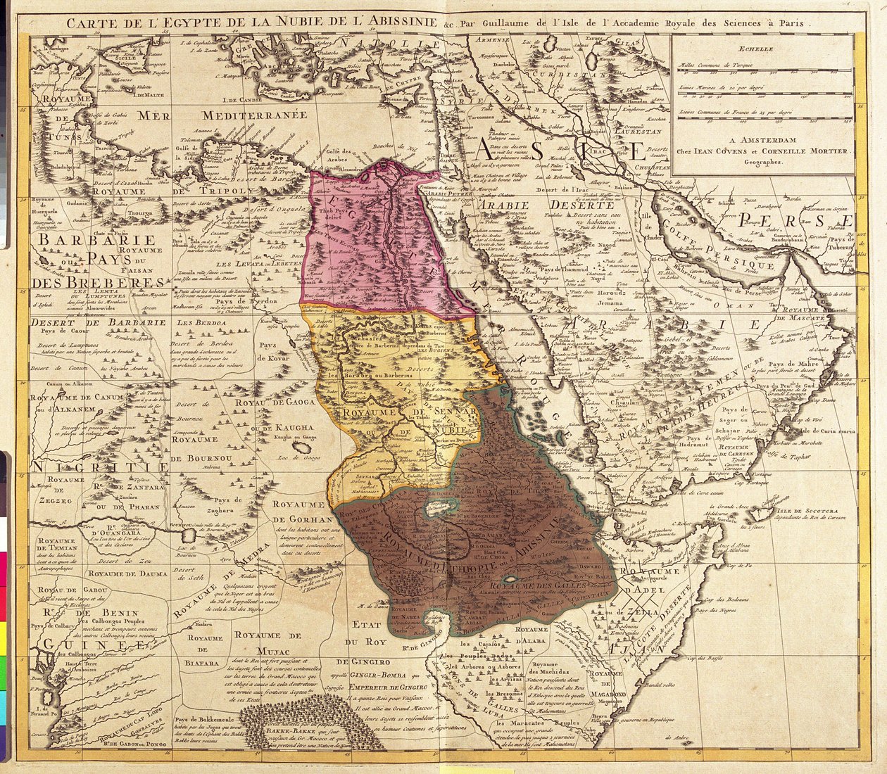 Egyptin, Nubian (Sudan) ja Abessinian (Etiopia) kartta (etsaus tekijältä Guillaume Delisle